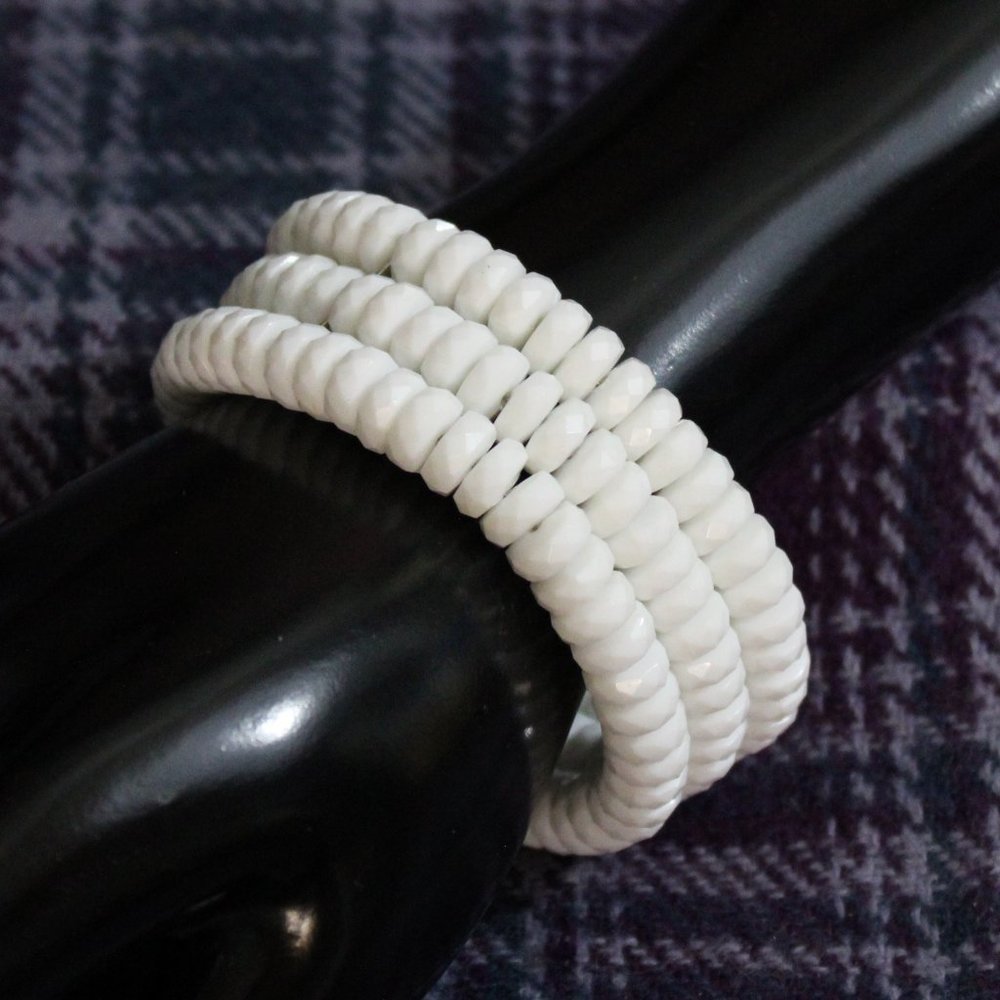 White Acrylic Beaded Memory Wire Bracelet